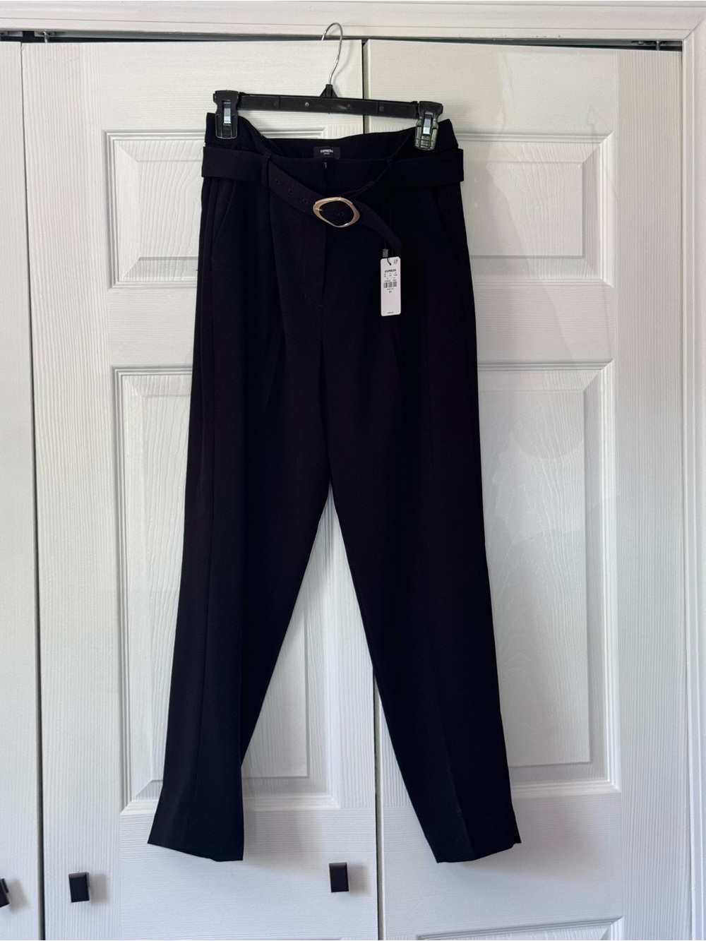 Express Black High-Waist Paperbag Trousers with Belt